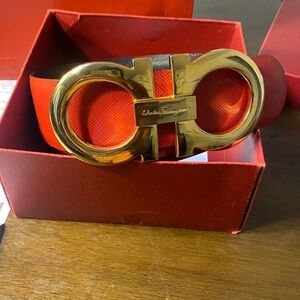 Salvatore Ferragamo Red Leather Belt with Gold Gancini Buckle sz28-36